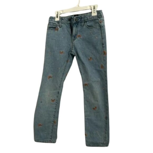 Gap Girls Jeans Denim Embroidered Rainbow Heart Pattern Blue Size 8 - Picture 1 of 3